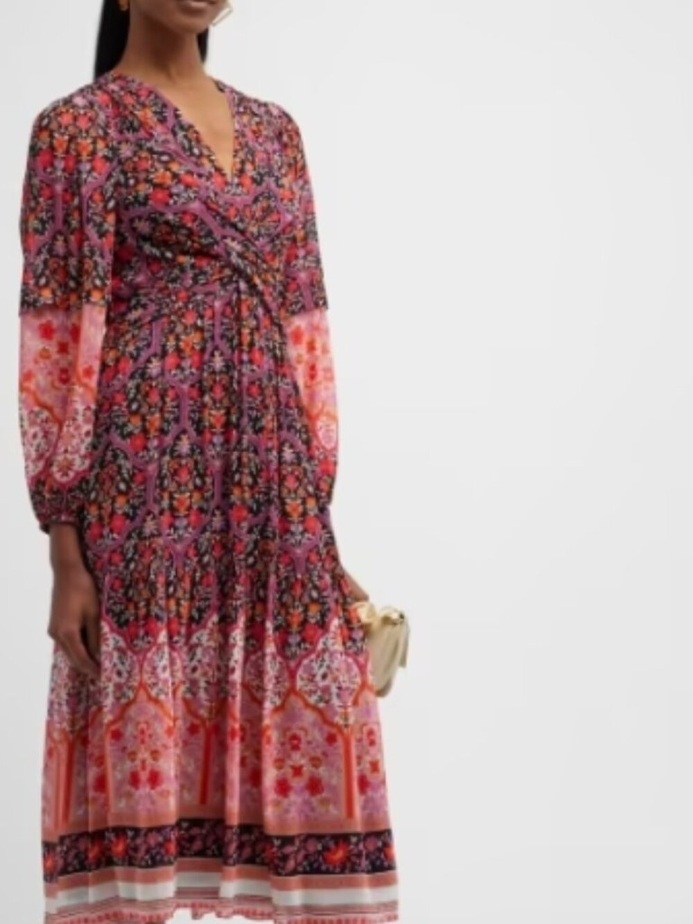 NWOT Kobi Halperin Skye Floral Border Crossover Tiered Print Midi Dress S $598